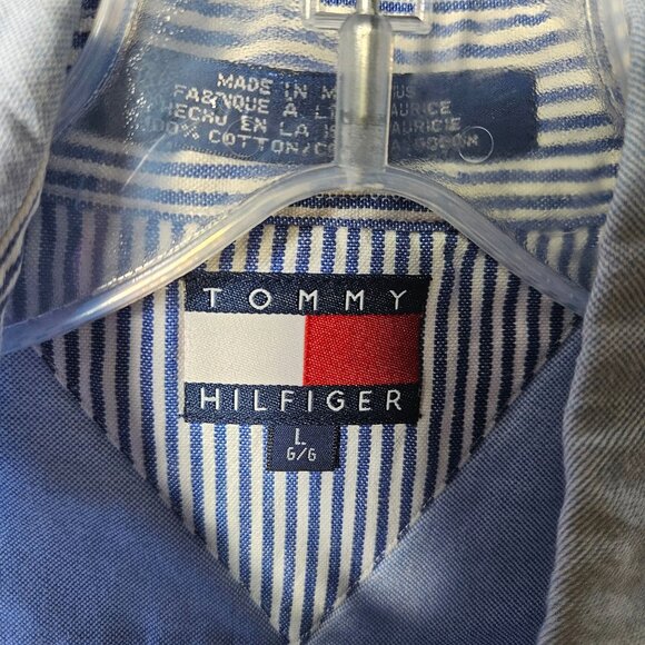 Tommy Hilfiger Mens Button-Up Shirt L Blue 100% Cotton - Picture 2 of 6